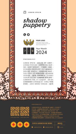 Téléchargez les illustrations : Gabarit de bordure de cadre javanais pour affiche d'événement - en licence libre de droit