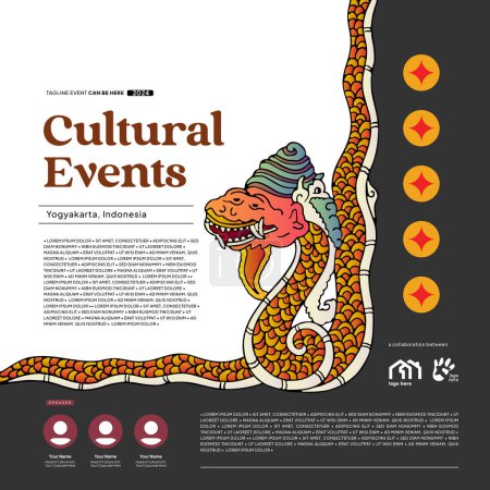 Téléchargez les illustrations : Événement culturel modèle de mise en page de fond avec wayang kayon gunungan illustration - en licence libre de droit