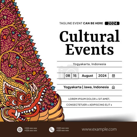 Téléchargez les illustrations : Événement culturel modèle de mise en page de fond avec wayang kayon gunungan illustration - en licence libre de droit