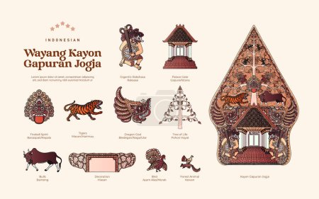 Téléchargez les illustrations : Marionnette d'ombre indonésienne isolée Wayang kayon Illustration - en licence libre de droit