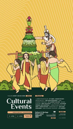 Téléchargez les illustrations : Javanese Merti desa culture cérémonie conception modèle idée pour les médias sociaux post - en licence libre de droit