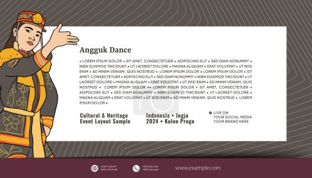Téléchargez les illustrations : Modèle de présentation de l'événement culturel fond avec illustration de danse Angguk traditionnelle - en licence libre de droit