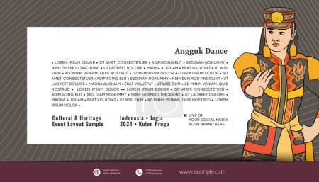 Téléchargez les illustrations : Modèle de présentation de l'événement culturel fond avec illustration de danse Angguk traditionnelle - en licence libre de droit