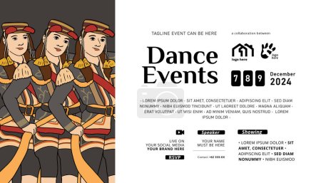 Téléchargez les illustrations : Modèle d'idée de message de médias sociaux avec l'Indonésie Angguk danse illustration dessinée à la main - en licence libre de droit