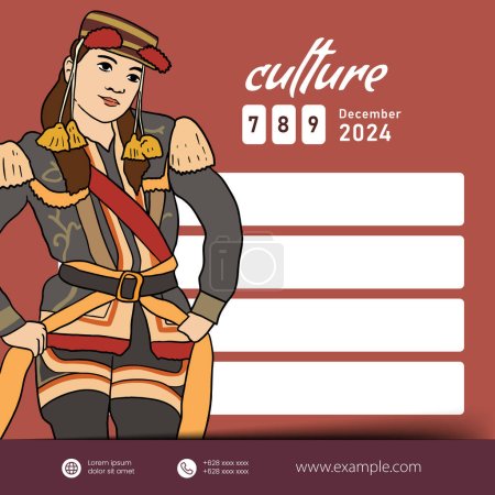 Ilustración de Cultural Event design layout template background with traditional Angguk dance illustration - Imagen libre de derechos