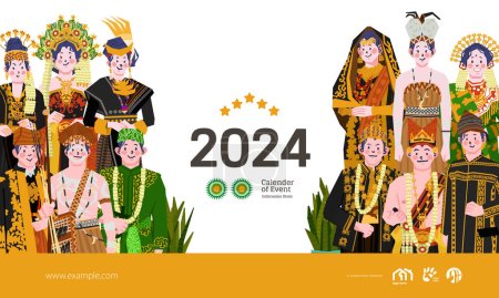 Illustration for Indonesia monthly calendar with National Holiday template layout Editable Text - Royalty Free Image