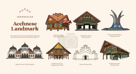Illustration for Isolated Indonesian Acehnese Landmark illustration - Royalty Free Image