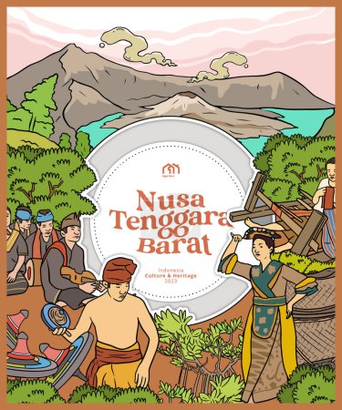 Ilustración de Plantilla de diseño cultural creativo fondo con ilustración indonesia de Nusa Tenggara - Imagen libre de derechos