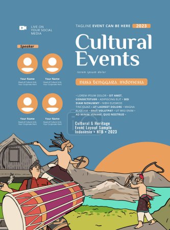 Ilustración de Fondo de plantilla de diseño de evento cultural con ilustración indonesia de Nusa Tenggara - Imagen libre de derechos