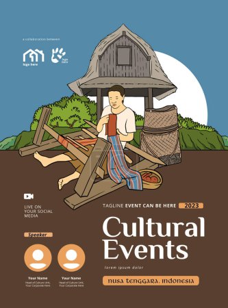 Illustration for Cultural Event design layout template background with Indonesian illustration of Nusa Tenggara - Royalty Free Image