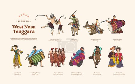 Ilustración de Ilustración aislada de la cultura de Nusa Tenggara Indonesia occidental - Imagen libre de derechos