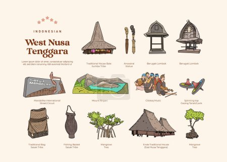 Téléchargez les illustrations : Isolé West Nusa Tenggara Indonésie Illustration emblématique - en licence libre de droit