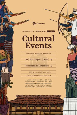 Ilustración de Vintage Indonesia West Nusa Tenggara design layout idea para redes sociales o póster de eventos - Imagen libre de derechos