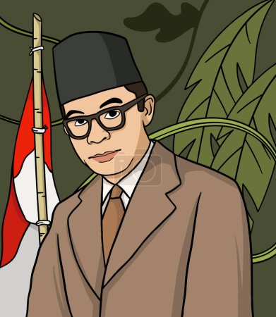 Ilustración de Moh Hatta ilustración de retratos. Feliz Día de los Héroes Nacionales de Indonesia - Imagen libre de derechos