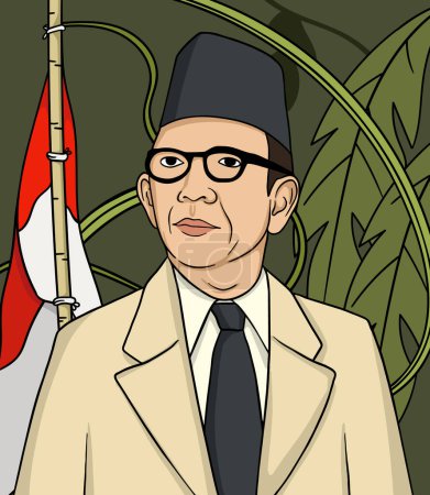 Illustration for Ki Hajar Dewantara portrait illustration. Happy Indonesian National Heroes day - Royalty Free Image