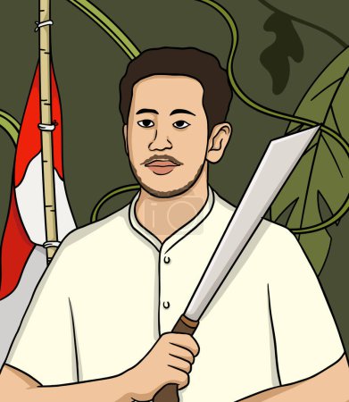 Illustration for Pattimura portrait illustration. Happy Indonesian National Heroes day - Royalty Free Image