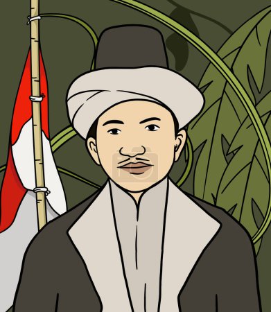 Ilustración de Ilustración del retrato del héroe de Jambi. Feliz Día de los Héroes Nacionales de Indonesia - Imagen libre de derechos