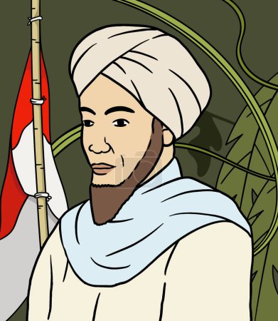 Ilustración de Imam Bonjol retrato ilustración. Feliz Día de los Héroes Nacionales de Indonesia - Imagen libre de derechos