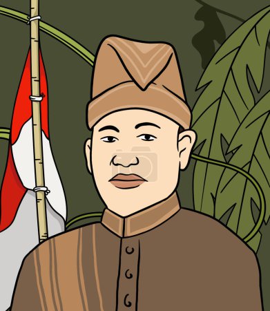 Téléchargez les illustrations : Illustration de portrait de héros des îles Riau. Joyeuse journée des héros nationaux indonésiens - en licence libre de droit