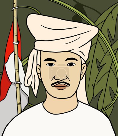 Téléchargez les illustrations : Illustration de portrait de héros des Maluku du Nord. Joyeuse journée des héros nationaux indonésiens - en licence libre de droit