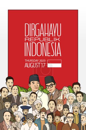 Téléchargez les illustrations : Happy indonésien indépendance jour dessin à la main illustration arrière-plan - en licence libre de droit