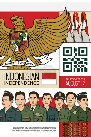 Téléchargez les illustrations : Heureuse journée indonésienne de l'indépendance illustrée à la main. Modèle de couverture magazine idée - en licence libre de droit