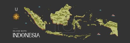 Téléchargez les illustrations : Carte des îles indonésiennes isolées illustration dessinée à la main - en licence libre de droit