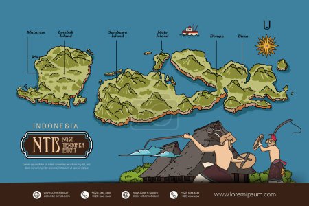 Illustration for West Nusa Tenggara Indonesia maps illustration. Indonesia Island design layout - Royalty Free Image