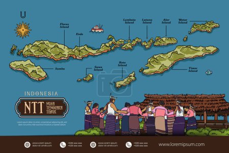 Illustration for East Nusa Tenggara Indonesia maps illustration. Indonesia Island design layout - Royalty Free Image