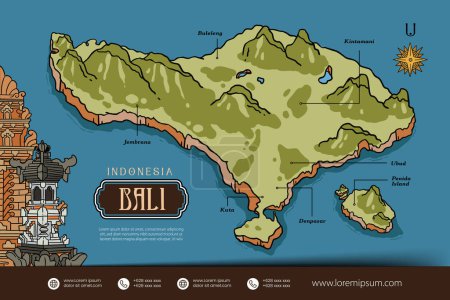 Téléchargez les illustrations : Bali Indonésie cartes illustration. Indonésie conception de l'île disposition - en licence libre de droit