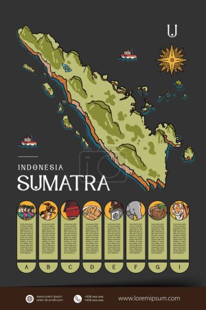 Téléchargez les illustrations : Illustration des cartes Sumatera Indonésie. Indonésie conception de l'île disposition - en licence libre de droit