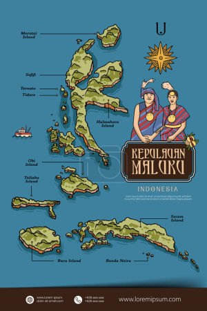 Illustration for Maluku Indonesia maps illustration. Indonesia Island design layout - Royalty Free Image