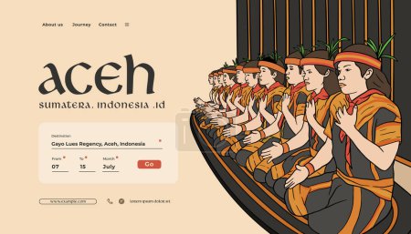 Illustration for Landing page with indonesian illustration Saman Dance from aceh design template - Royalty Free Image