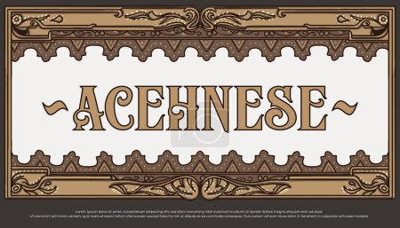 Illustration for Luxury Acehnese typography with border decoration batik, abstract frame illustration - Royalty Free Image