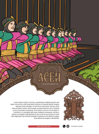 Téléchargez les illustrations : Affiche modèle de mise en page d'événement pour le tourisme avec Aceh illustration de la culture - en licence libre de droit