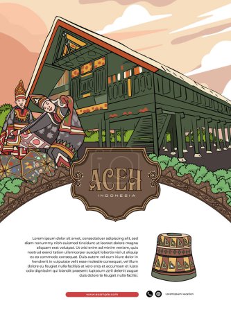 Illustration for Poster event layout template for tourism with Aceh culture illustration - Royalty Free Image