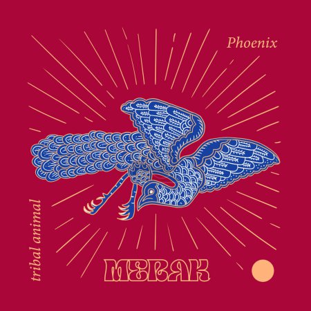 Illustration for Vintage Phoenix bird in batik style design template illustration - Royalty Free Image