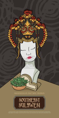 Ilustración de Ilustración de la corona de boda tradicional indonesia. Sudeste sulawesi sombrero tradicional. - Imagen libre de derechos