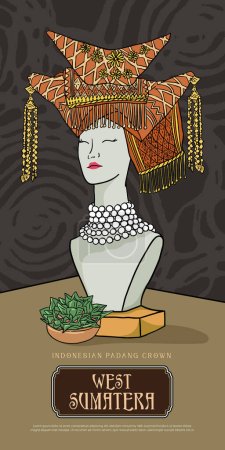 Illustration for Indonesian traditional Wedding crown illustration. West Sumatera traditional hat. - Royalty Free Image