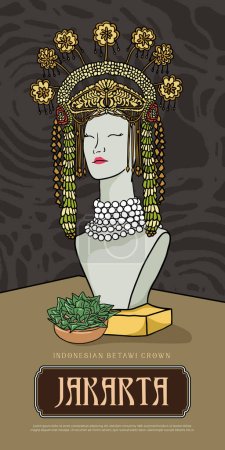 Illustration for Indonesian traditional Wedding crown illustration. Jakarta luxury traditional hat - Royalty Free Image