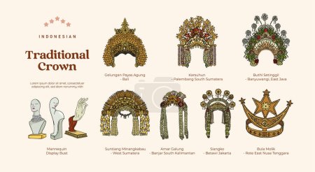 Illustration for Isolated Indonesian wedding crown illustration with mannequin display bust - Royalty Free Image