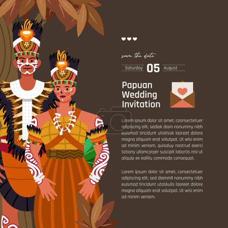 Illustration for Traditional Wedding dress Papuan illustration layout design for invitation flat style - Royalty Free Image