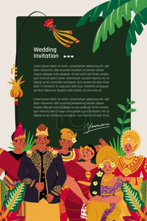 Illustration for Template layout with Indonesian traditional wedding dress illustration - Royalty Free Image