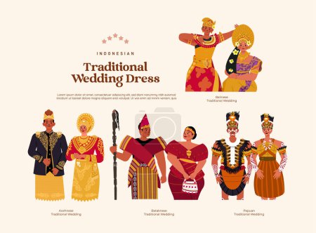 Téléchargez les illustrations : Isolé style plat indonésien robe de mariée traditionnelle illustration - en licence libre de droit