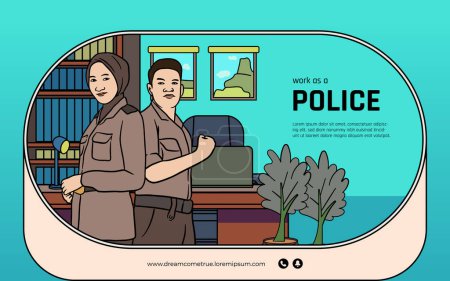 Illustration for Policeman hand drawn illustration design layout for social media post - Royalty Free Image