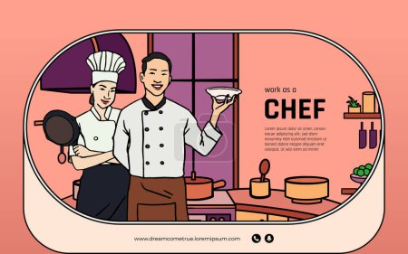 Illustration for Indonesian chef hand drawn illustration design layout for magazine book - Royalty Free Image