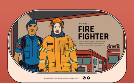 Illustration for Fire fighter avatar hand drawn illustration design layout idea - Royalty Free Image