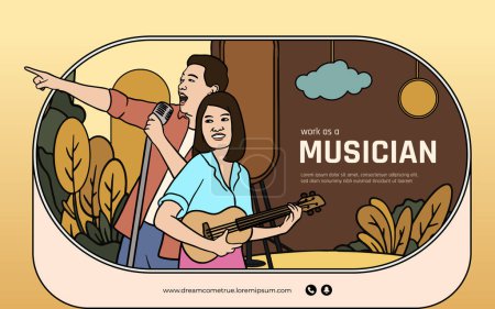 Illustration for Kid dream work musician hand drawn illustration design layout template - Royalty Free Image
