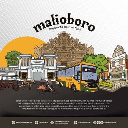 Téléchargez les illustrations : Yogyakarta destination touristique indonésienne malioboro illustration de rue pour l'article sur les médias sociaux - en licence libre de droit