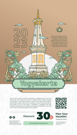 Téléchargez les illustrations : Yogyakarta Monument avec fleur javanaise pour la promotion du tourisme concept de conception de vacances - en licence libre de droit